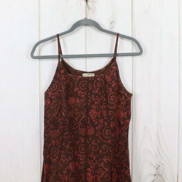 Apsara Brown Floral Spaghetti Strap Lightweight Flowy Cotton Sun Dress Size M - Picture 2 of 10